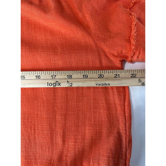 Umgee Anthropology Tunic Dress L Linen Blend V-Neck Short Sleeve Raw Frayed Hem - Picture 14 of 16